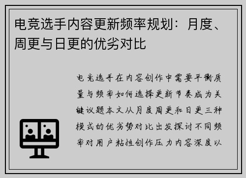 电竞选手内容更新频率规划：月度、周更与日更的优劣对比